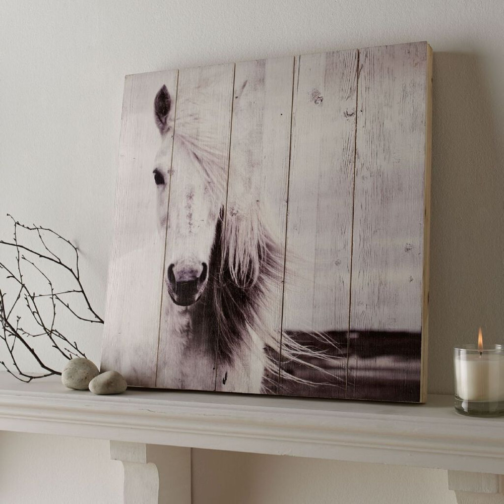 Horse Print On Wood Wall Art