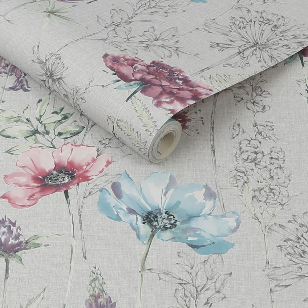 floral sketch grey wallpaper