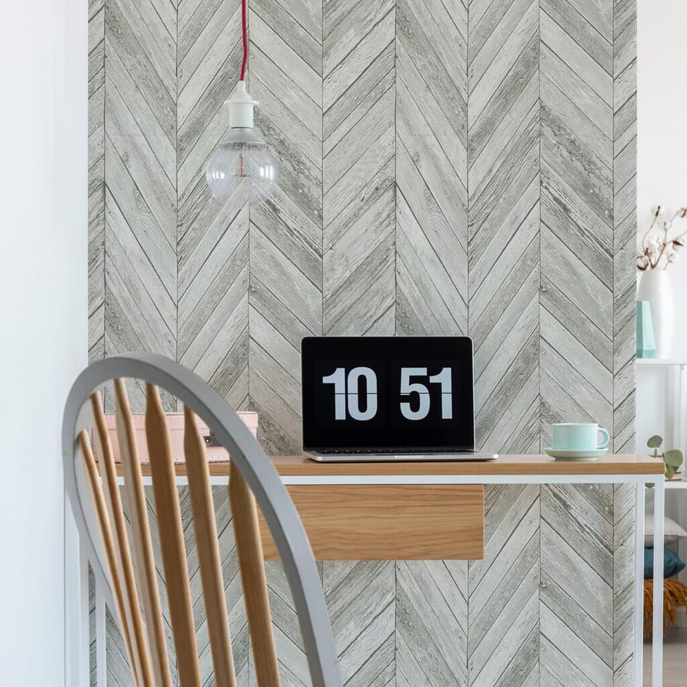 transform herringbone wood light gray wallpaper