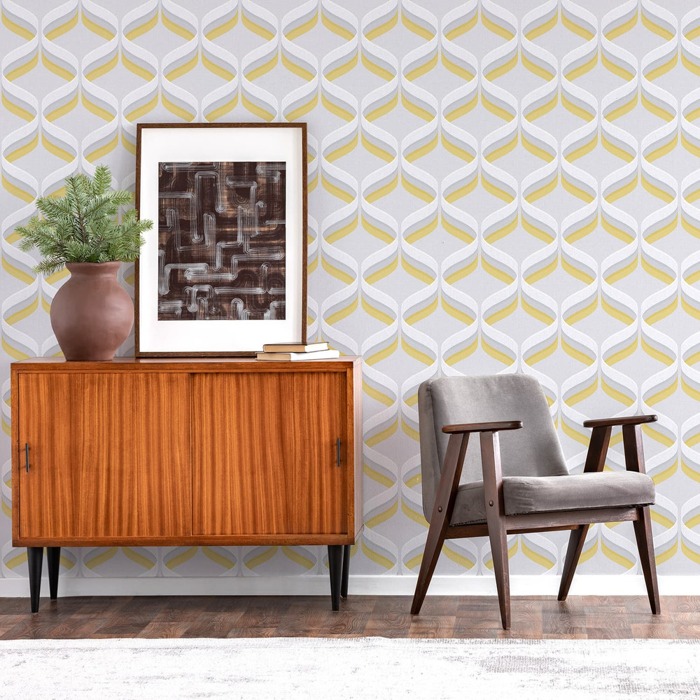 Retro Ogee Ochre Geometric Wallpaper