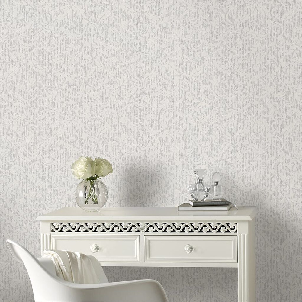 Cashmere White and Silver Wallpaper