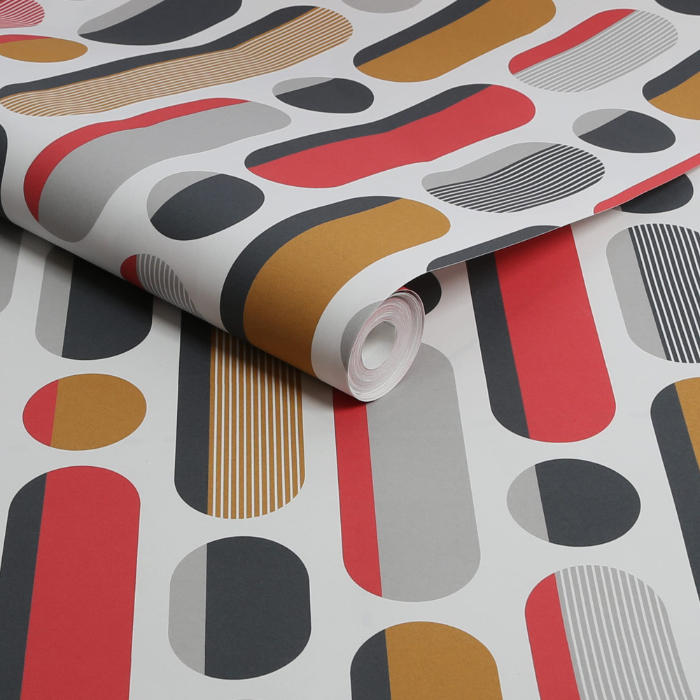 Morse Red & Grey & Mustard Wallpaper