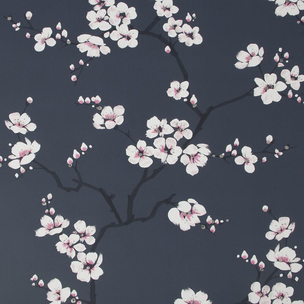 apple blossom navy wallpaper