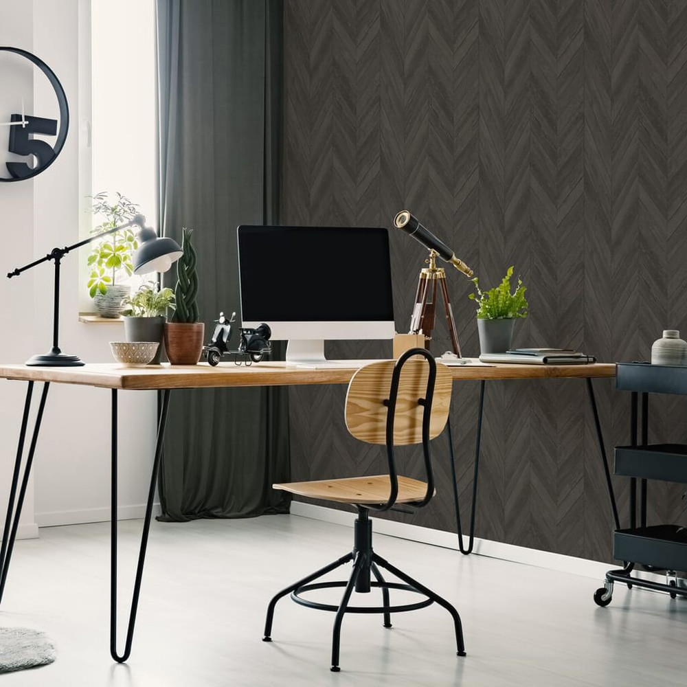 transform herringbone wood dark gray wallpaper