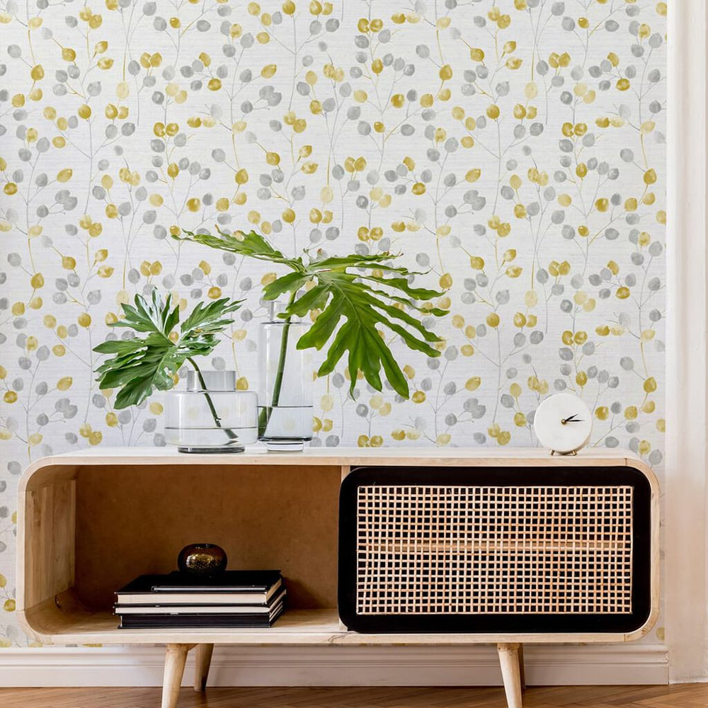 honesty grey & ochre wallpaper