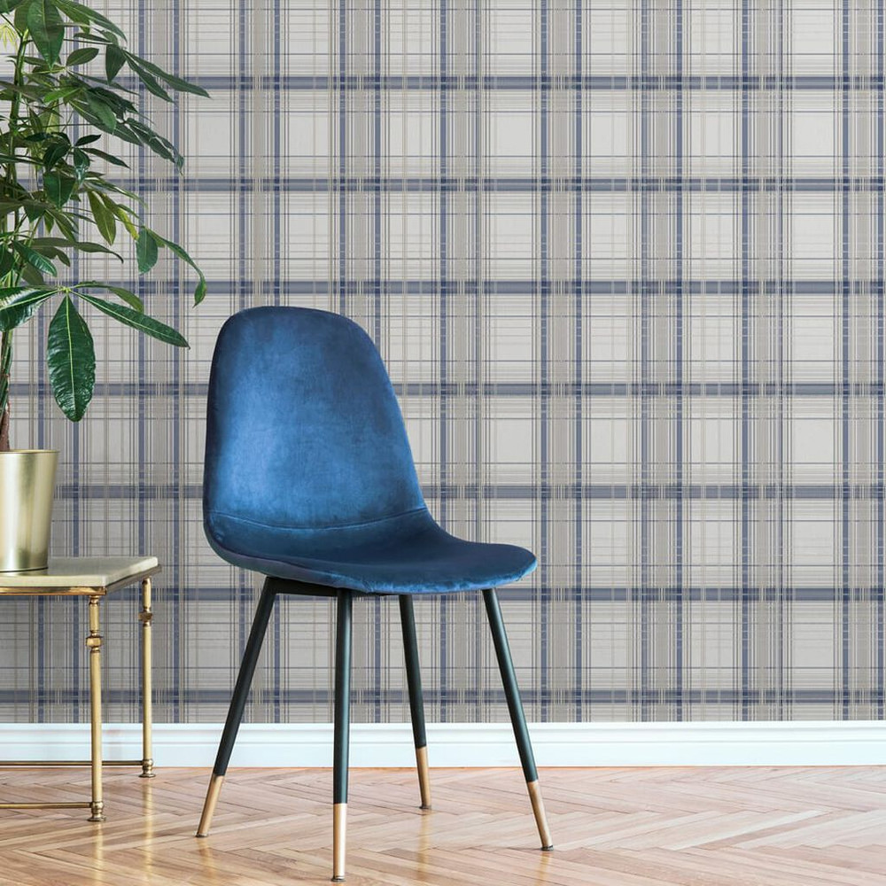 Iona Check Navy Wallpaper