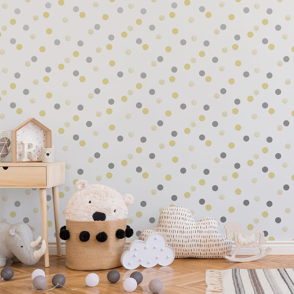 dotty polka yellow & silver wallpaper