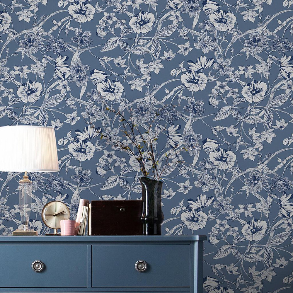 laura ashley summerhill midnight blue wallpaper