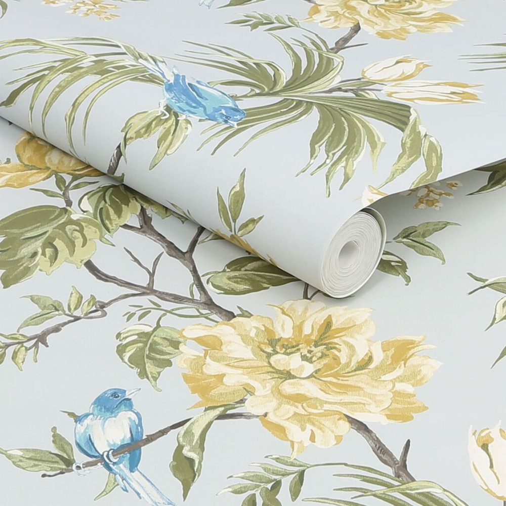 next birds & blooms grey wallpaper