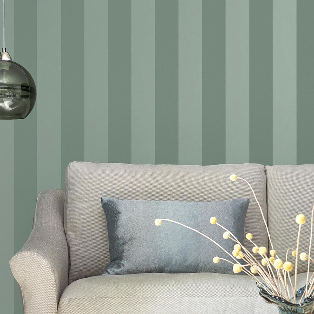 Laura Ashley Lille Pearlescent Stripe Jade Green Wallpaper