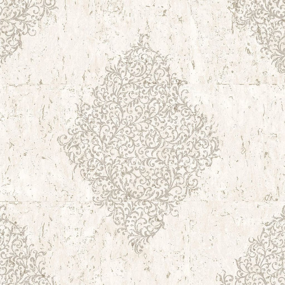 cream & pale gold cork medallion wallpaper