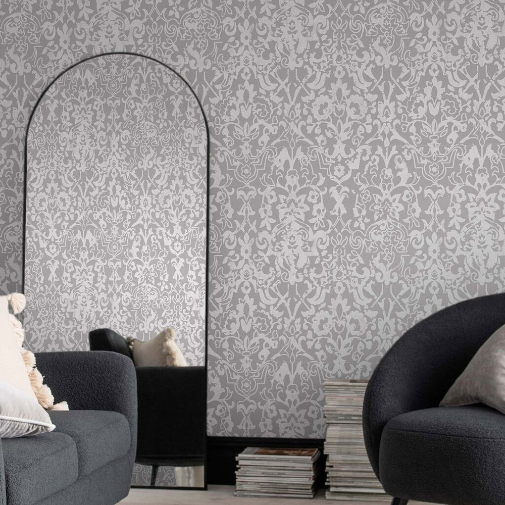 next majestic damask grey wallpaper