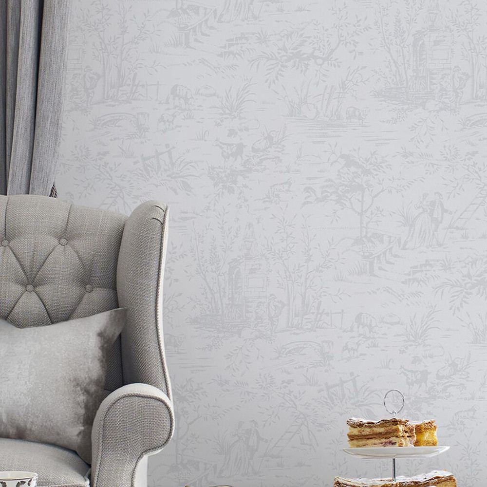 Laura Ashley Toile de Jouy Sugared Gray Wallpaper