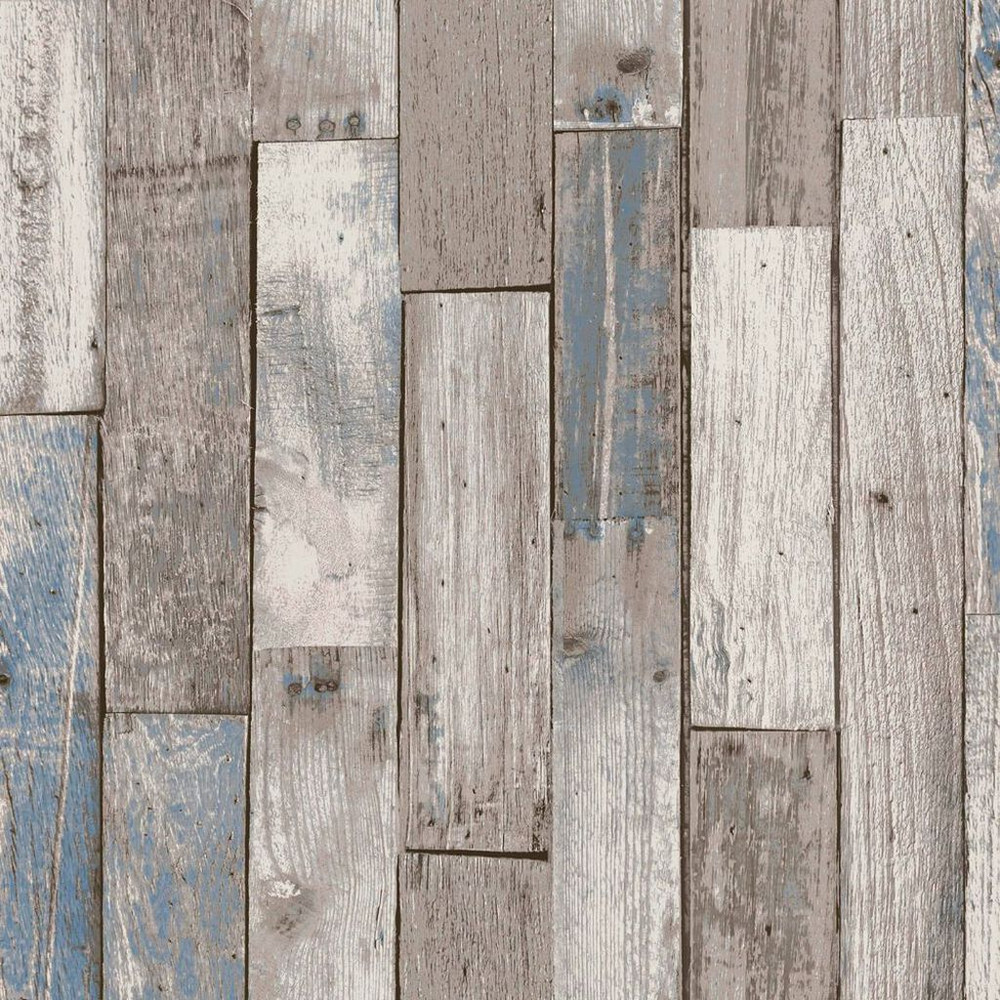 Next Distressed Wood Plank Blue Wallpaper