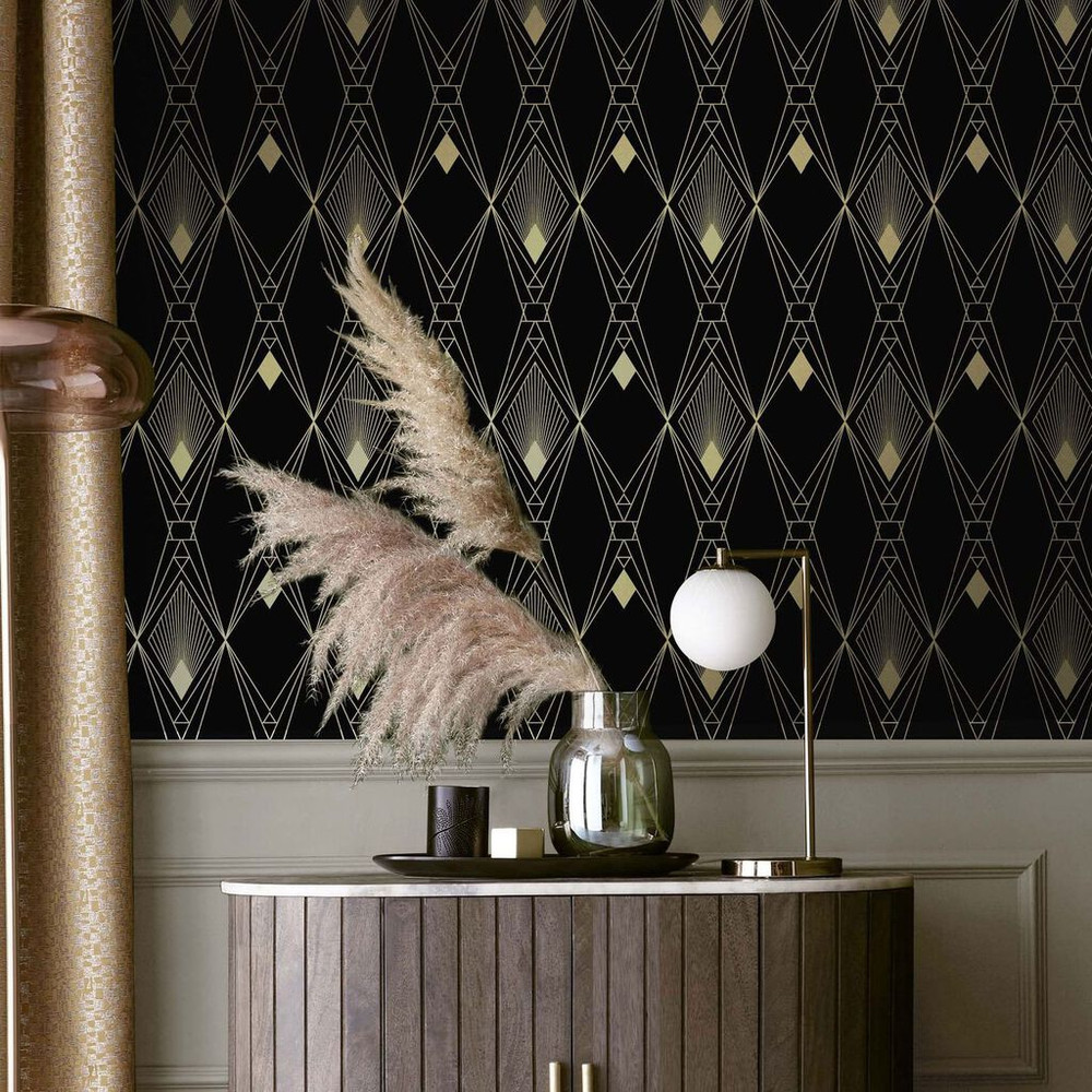 Next Deco Geometric Black Wallpaper