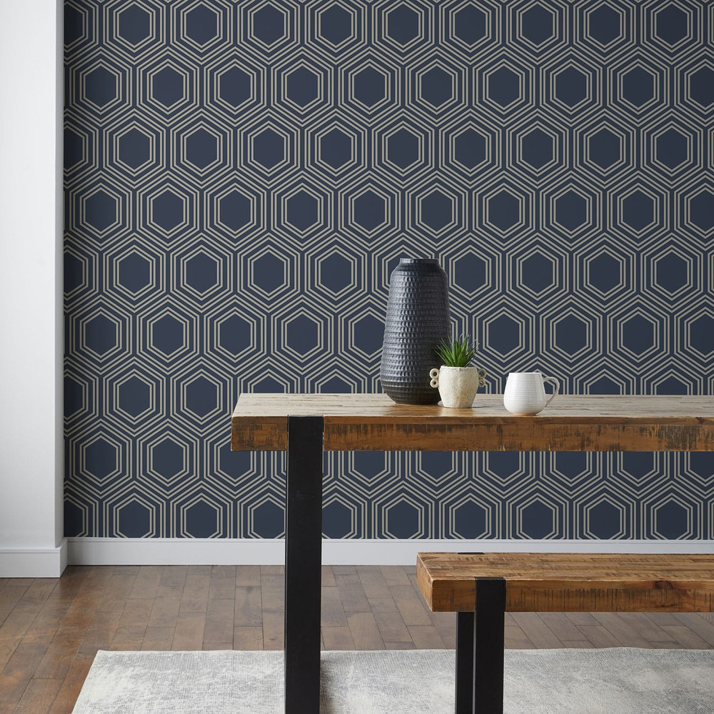 Next Honeycomb Geo Navy Wallpaper