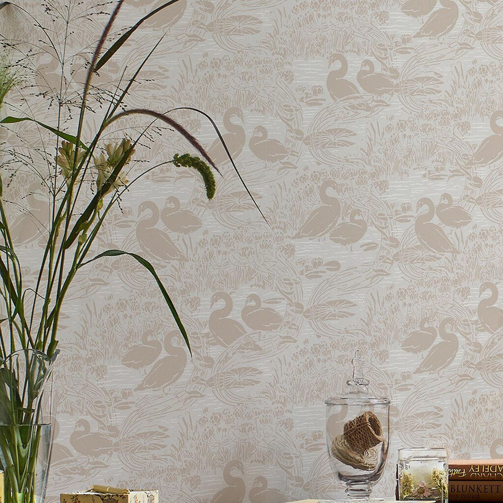 Laura Ashley Swans Dove Gray Wallpaper