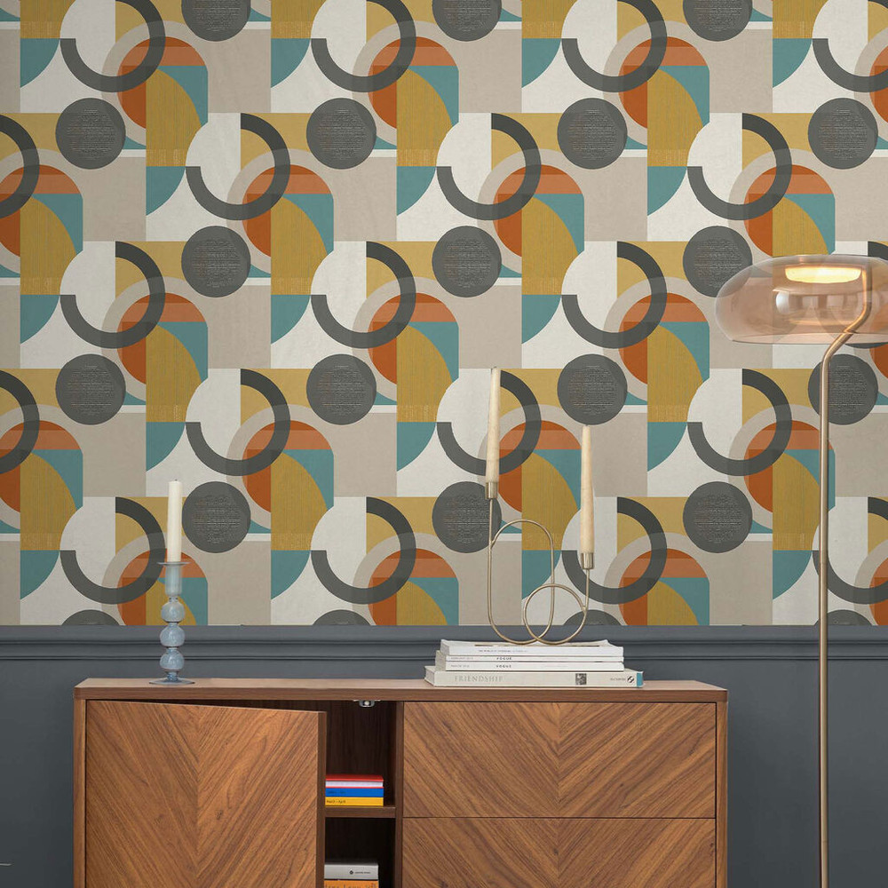 next retro shapes geo orange wallpaper