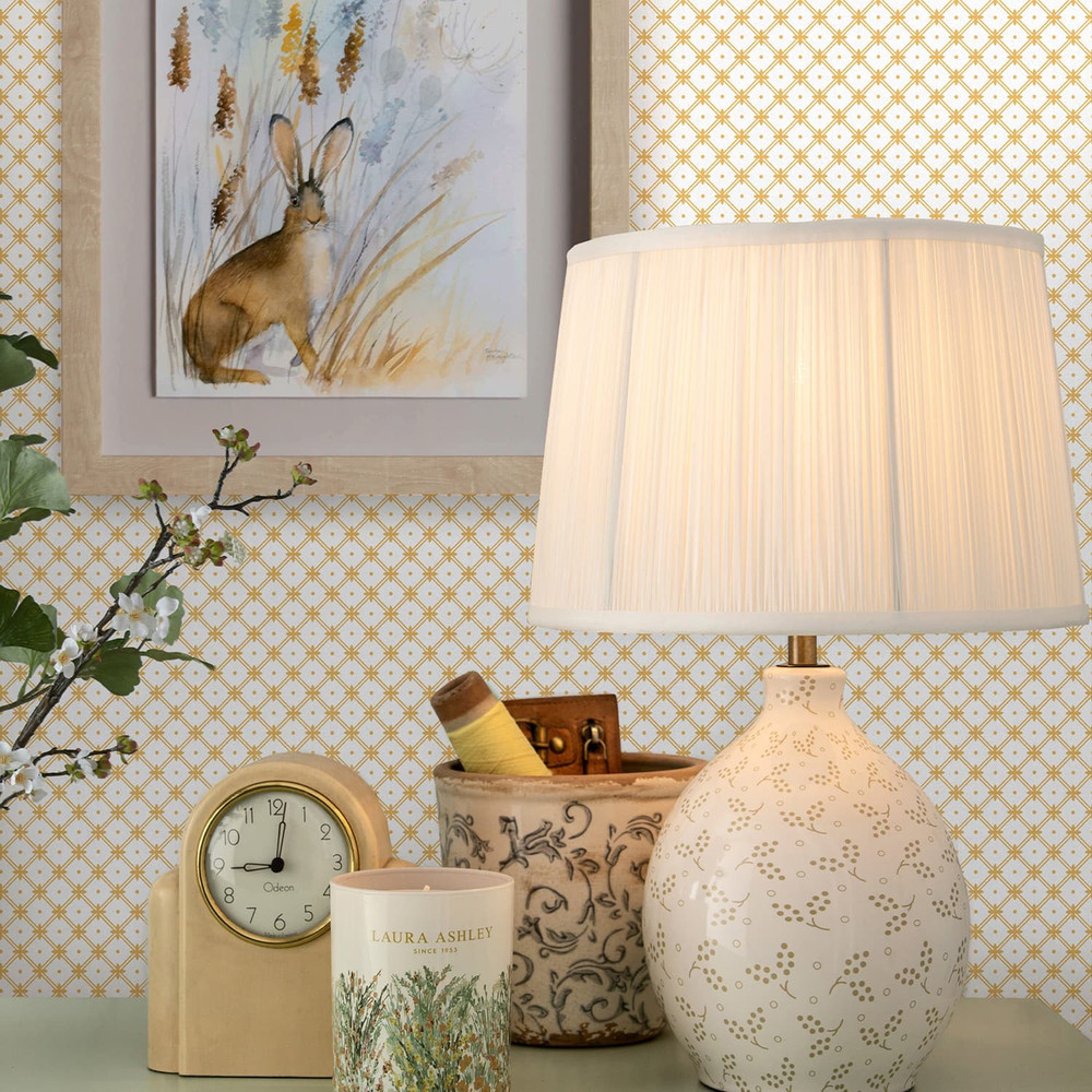 Laura Ashley Wickerwork Pale Ochre Yellow Wallpaper