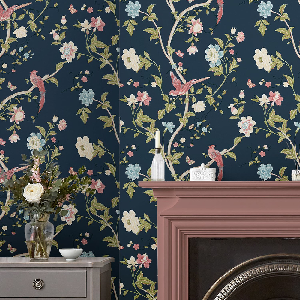 Laura Ashley Summer Palace Midnight Blue Wallpaper