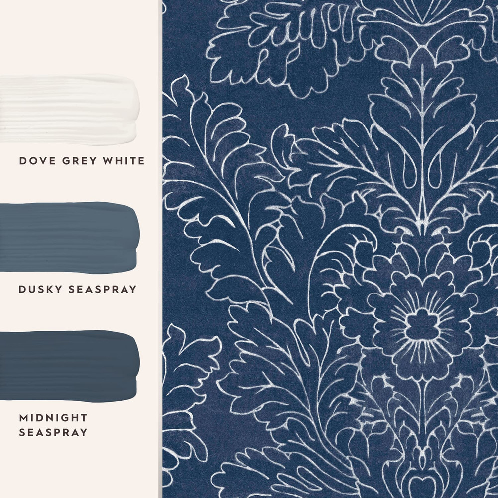 Laura Ashley Silchester Midnight Seaspray Blue Wallpaper