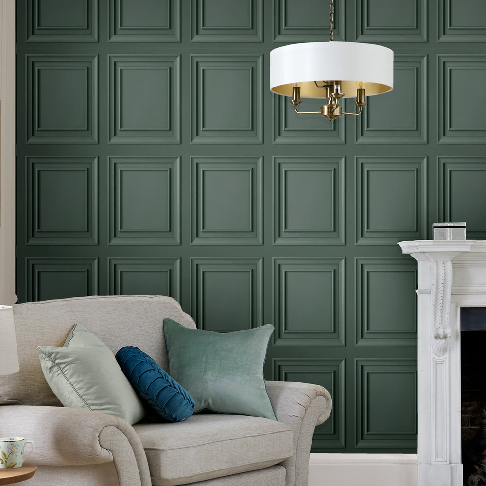Laura Ashley Redbrook Wood Panel Fern Green Wallpaper