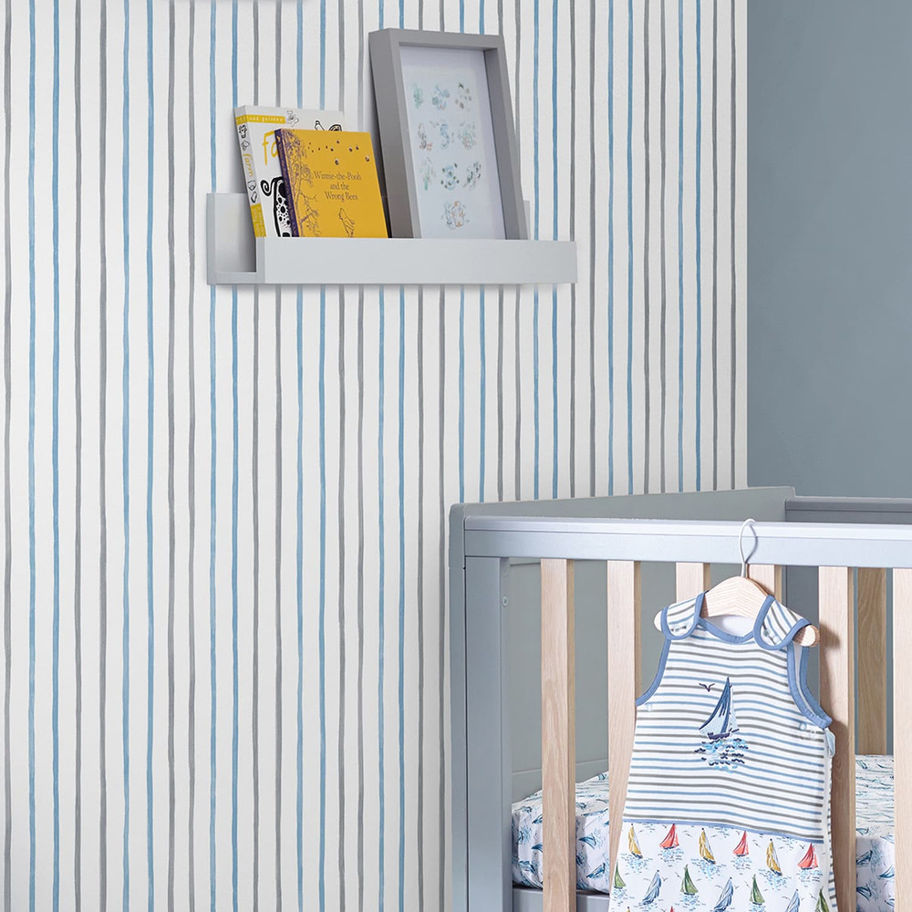 Laura Ashley Painterly Stripe Blue Wallpaper