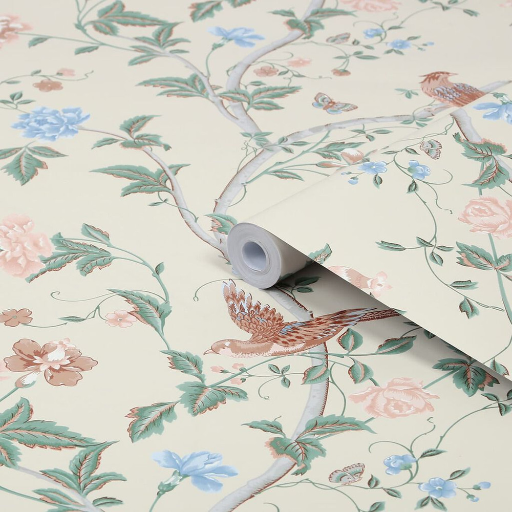 Laura Ashley Summer Palace Sage and Apricot Wallpaper