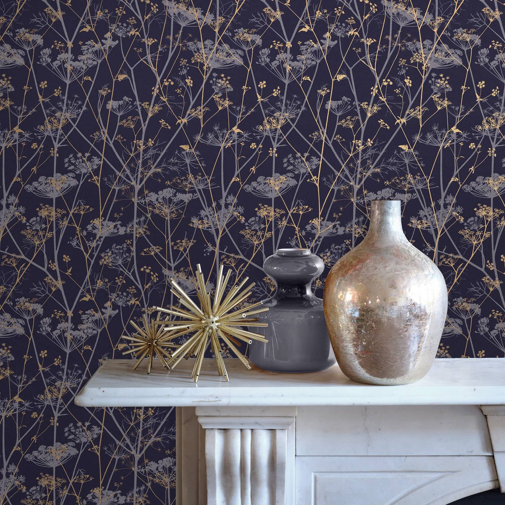 Wild Chervil Blackberry & Gold Wallpaper