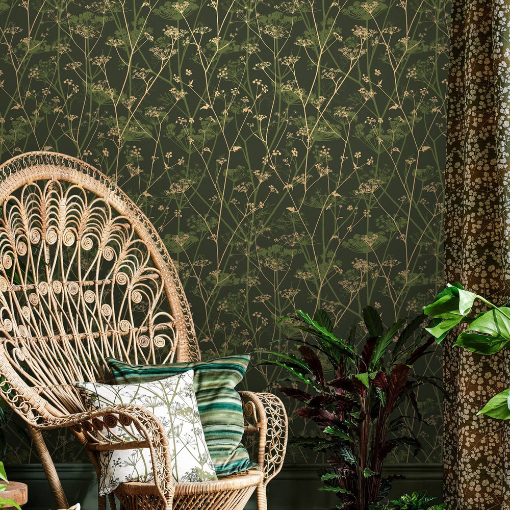 Wild Chervil Sage & Gold Wallpaper by Clarissa Hulse