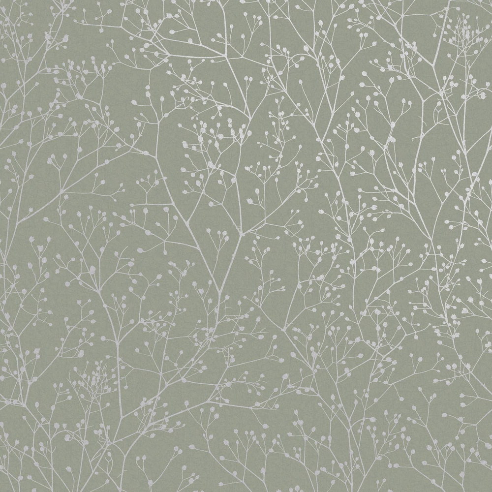 Gypsophila Spring Green & Silver Wallpaper