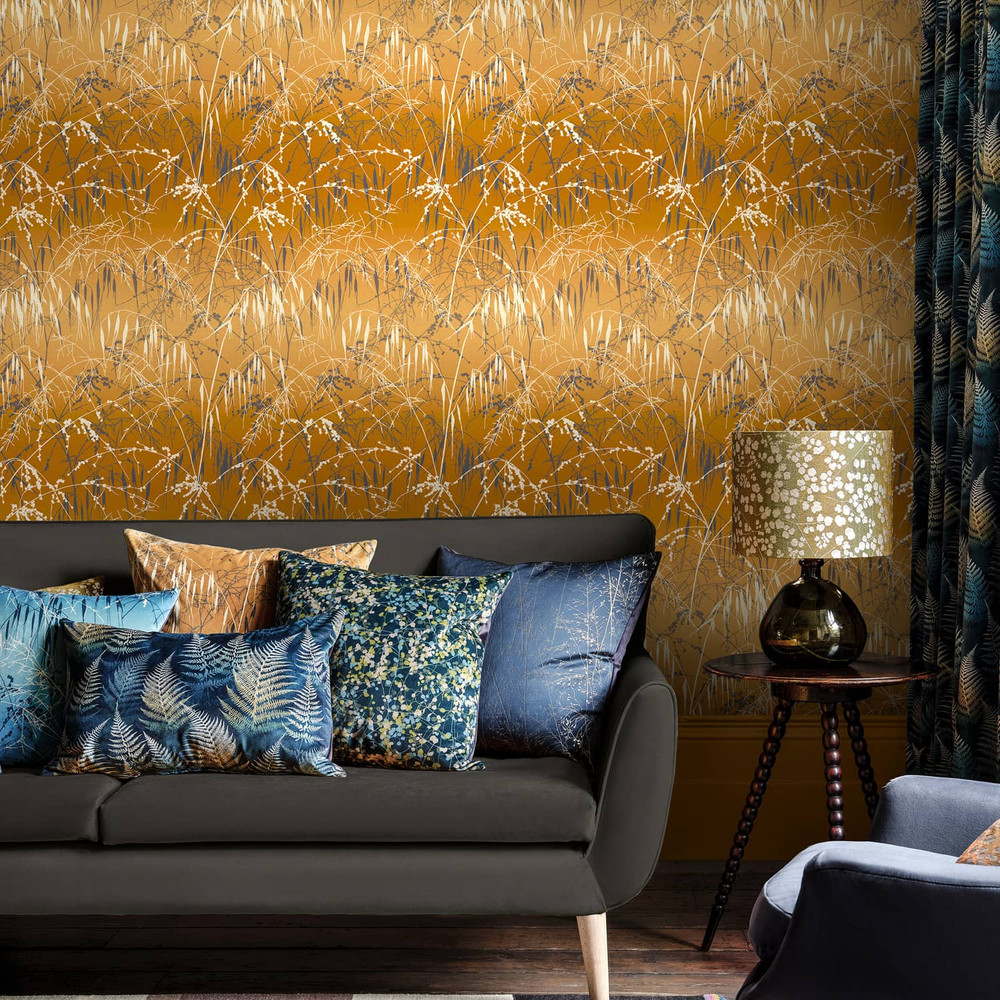 Meadow Grass Yellow Ochre & Soft Gold Wallpaper