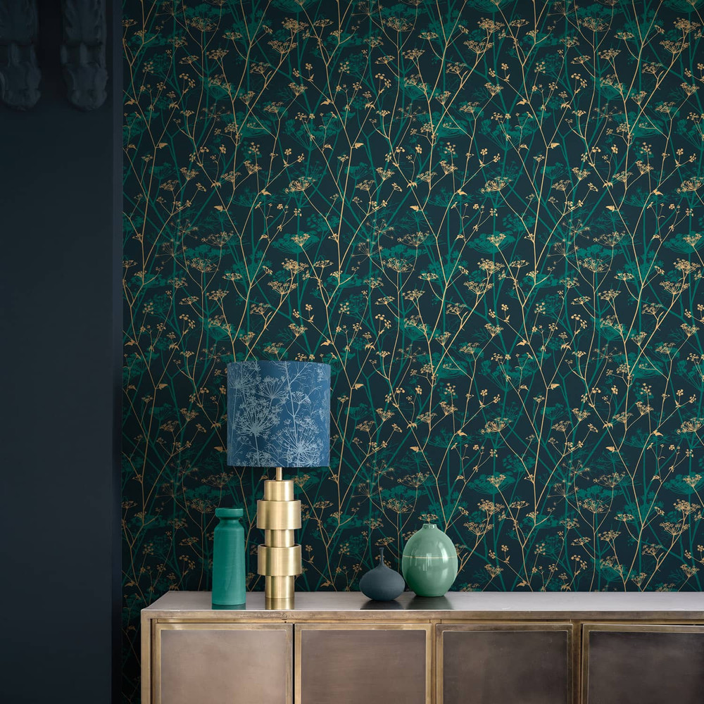 Wild Chervil Kingfisher & gold Wallpaper