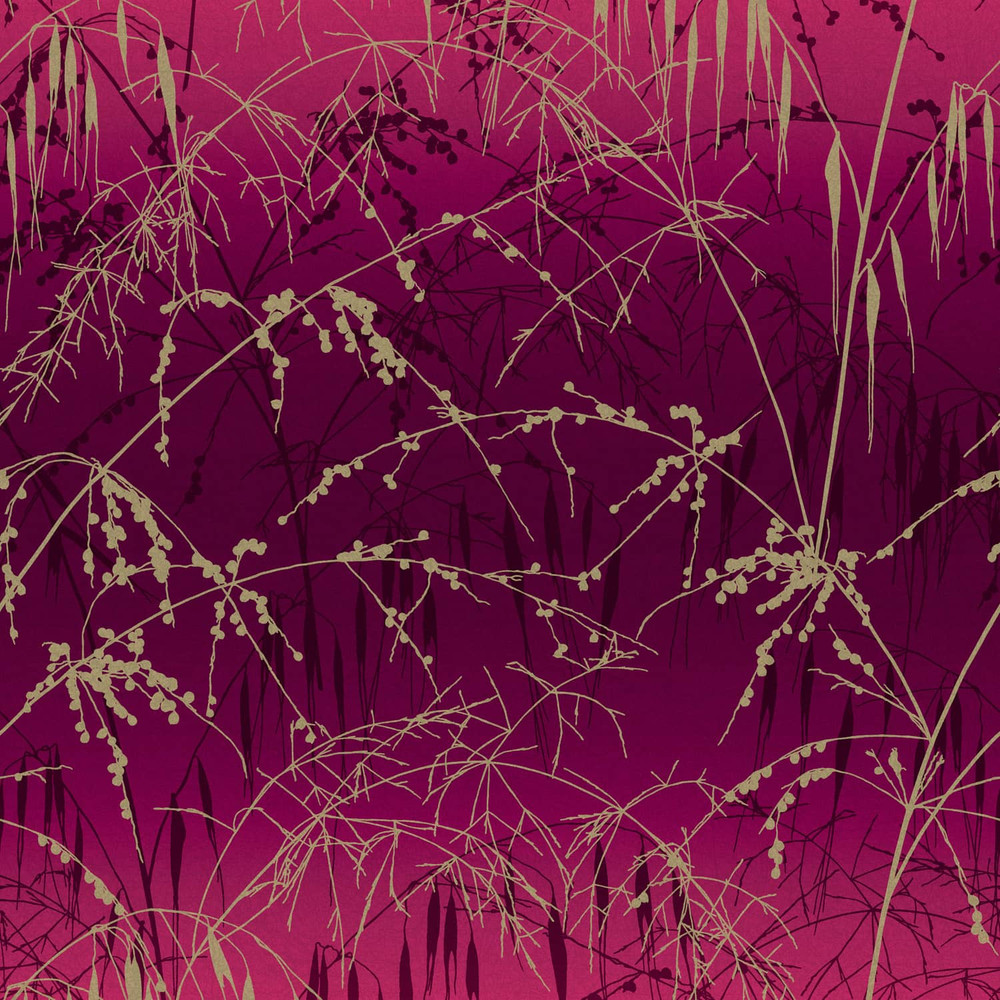 Meadow Grass Damson and Soft Gold Wallpaper