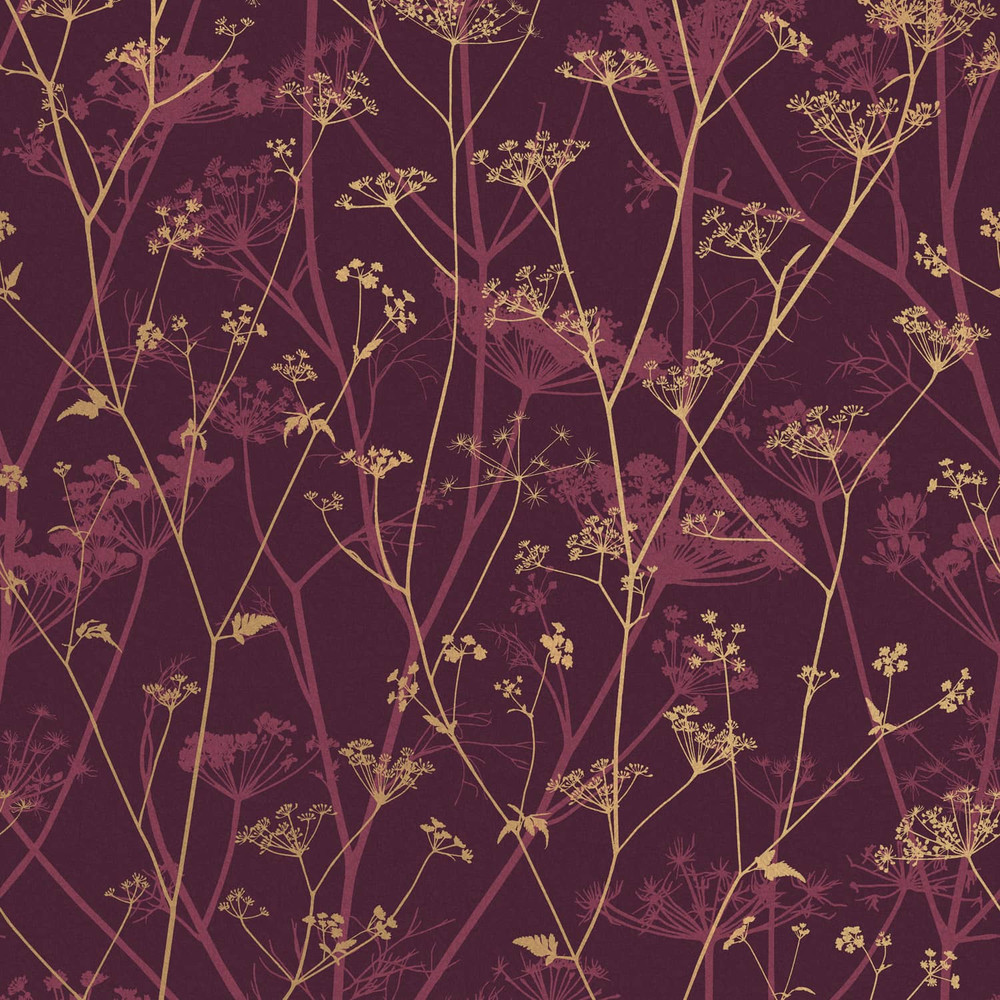 Wild Chervil Damson & Gold Wallpaper by Clarissa Hulse