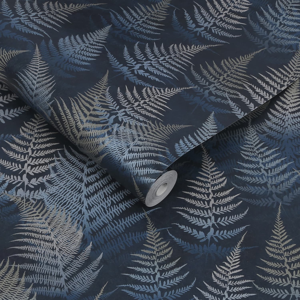 Woodland Fern French Navy Wallpaper