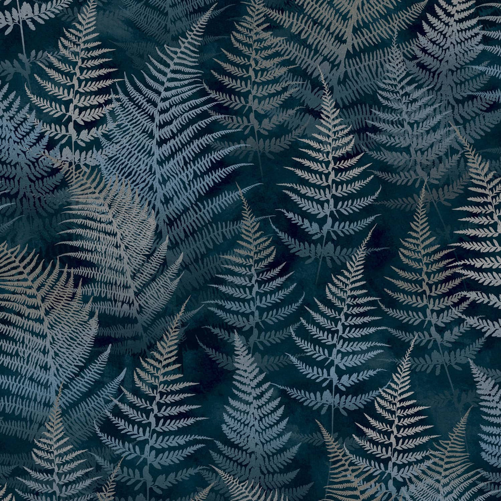 Woodland Fern French Navy Wallpaper