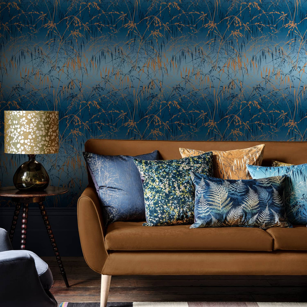 Meadow Grass French Navy & Copper Wallpaper