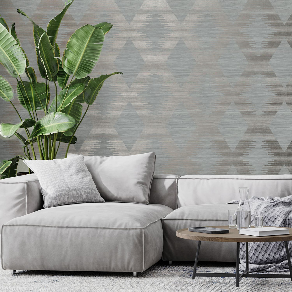 Serenity Geo Grey And Rose Gold Wallpaper