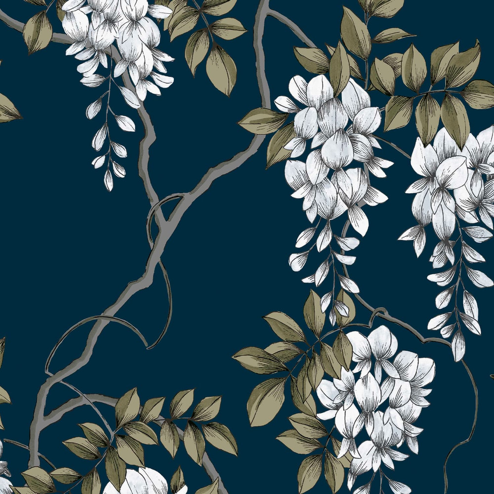 Wisteria Navy Wallpaper