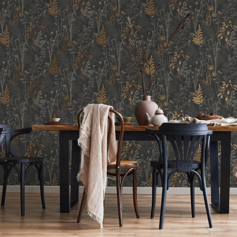 Organics Black And Copper Wallpaper