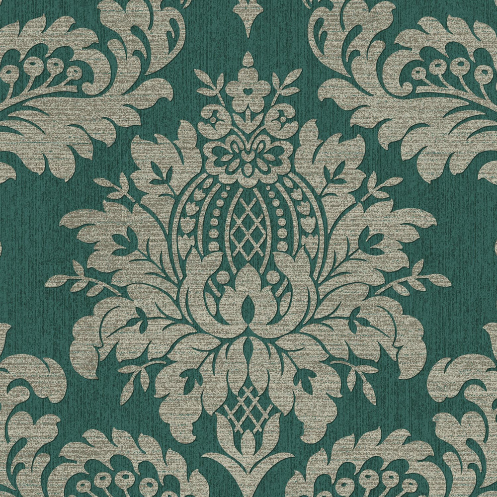 Archive Damask Teal And Gold Wallpaper