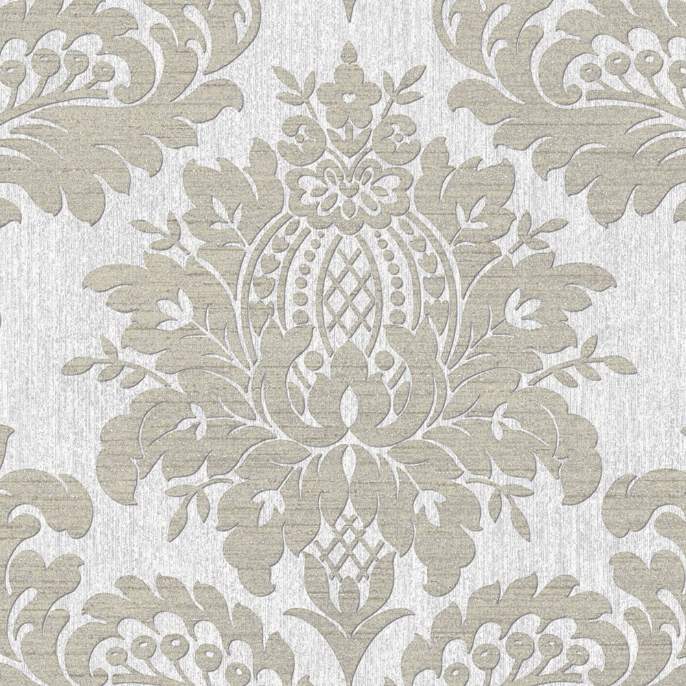 Archive Damask Grey Wallpaper