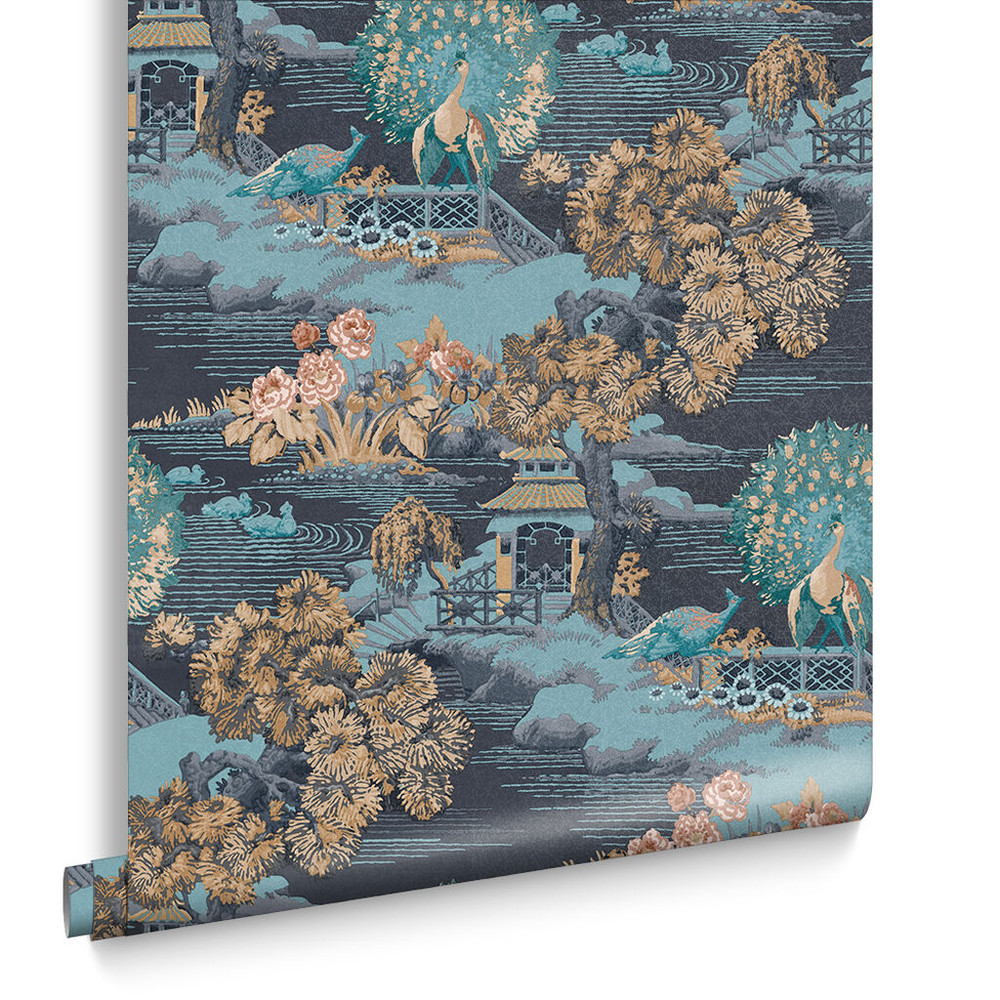 Edo Toile Navy Wallpaper