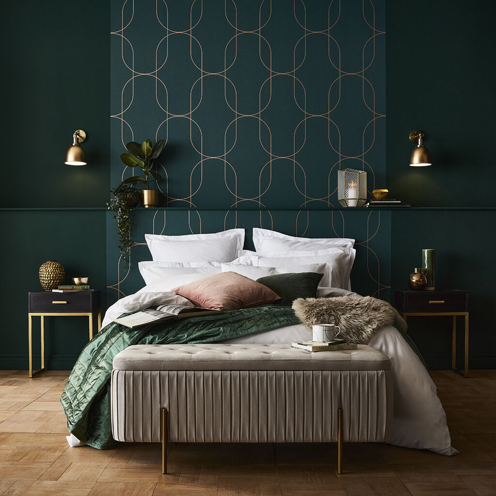 Palais Green & Copper Wallpaper