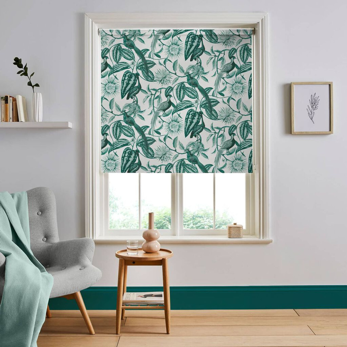 Amherst's Garden Teal Sage Roller Blind