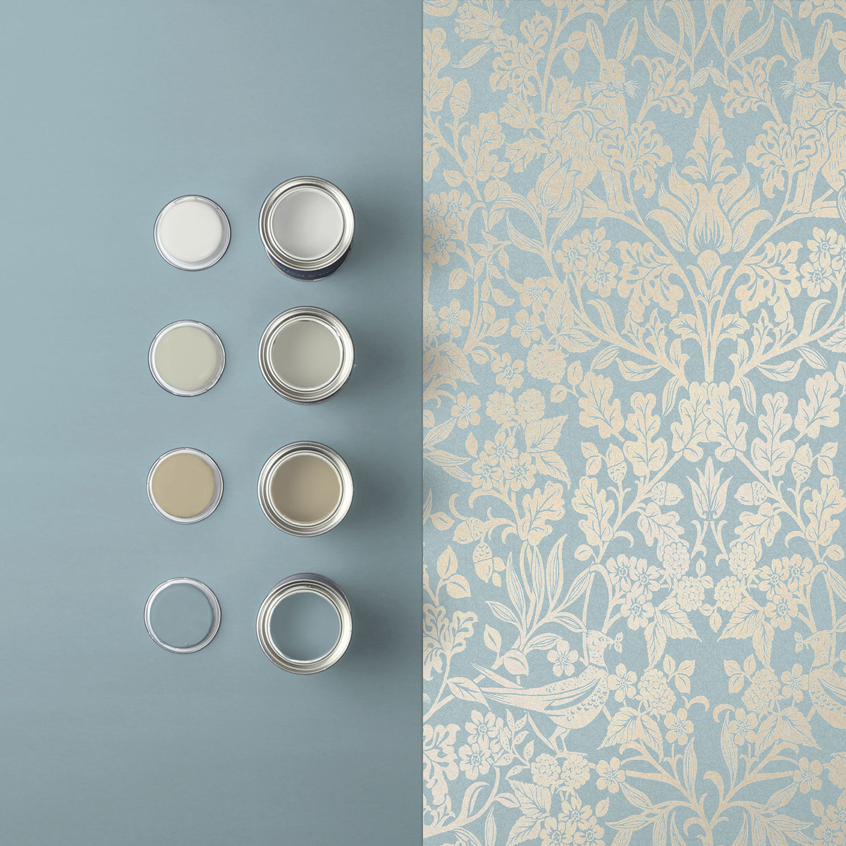 Hartley Damask Light Blue Wallpaper