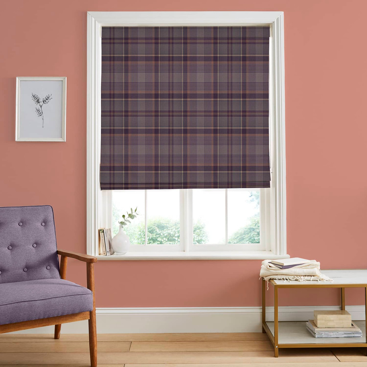 Heritage Plaid Plum Roman Blind