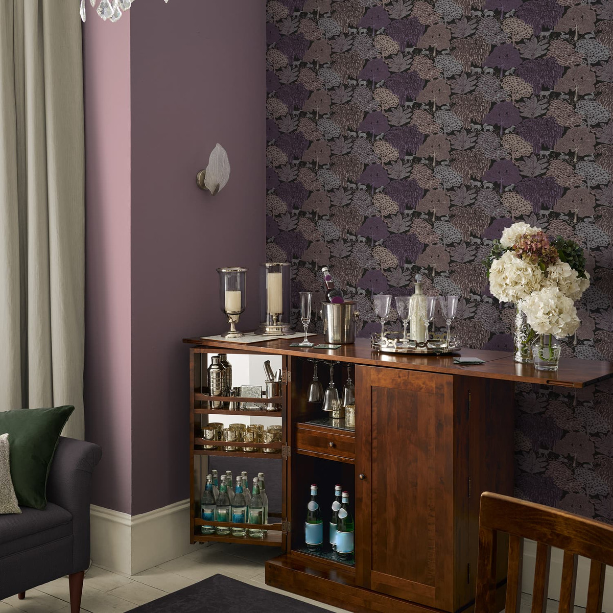 Laura Ashley Garwood Grove Violet Grey Wallpaper