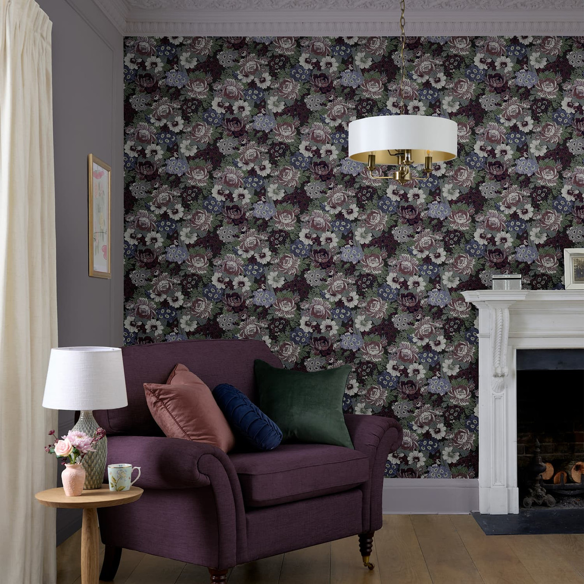 Laura Ashley Honnington Peonies Blackberry Purple Wallpaper